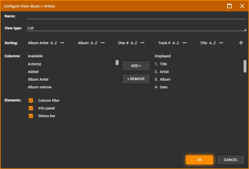 MediaMonkey Filelisting Manage Views Configure View